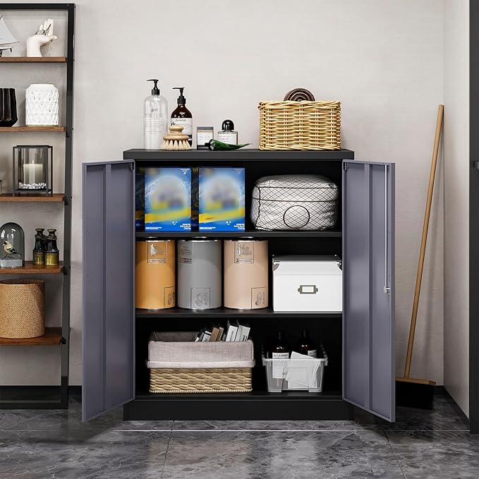 MIIIKO Metal Storage Cabinet, Base Cabinets 2 Door, Steel Storage Cabinets