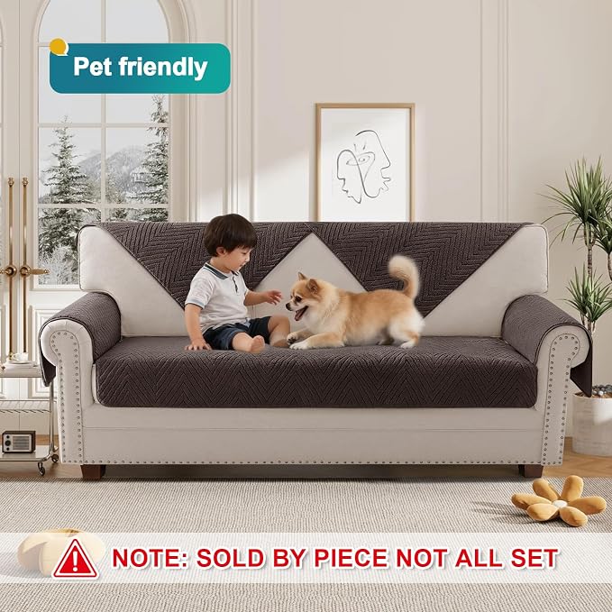 Turquoize Waterproof Couch Cover for Dogs Fuzzy Pet Couch Covers for Sofa Thick Dog Bed Cover Non-Slip Sofa Covers for 3 Cushion Couch Protector Slipcover Pet Friendly (Brown, 36" x 63")