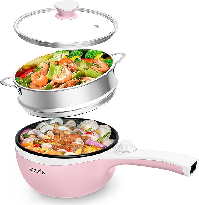 Dezin Hot Pot Electric with Steamer Upgraded, Non-Stick Sauté Pan, Rapid