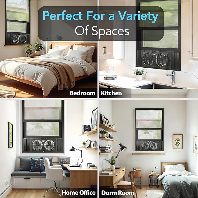 Comfort Zone Window Fan for Bedroom, 9 inch 3 Speed Dual Fans