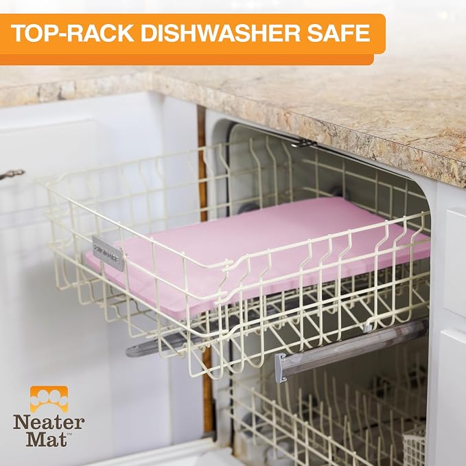 Neater Pet Brands Neater Mat Pet Mats for Food and Water, Cat & Dog Bowl Mat Waterproof Silicone, Feeding Tray, Dog Food Mats for Floors, Placemat w/Raised Edge for Under Bowls, 32" x 24", Light Pink