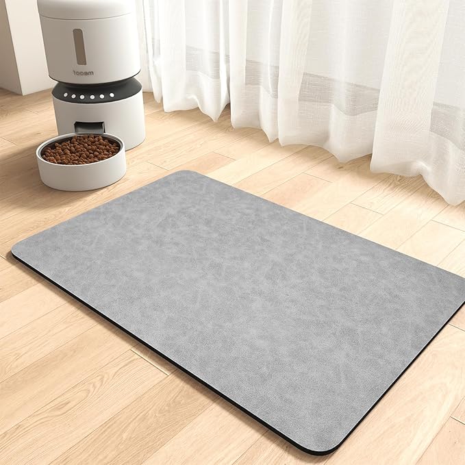 MontVoo-Absorbent Pet Feeding Mat-No Stains Pet Mat for Food and Water Bowl-Quick Dry Cat & Dog Food Mat Water Dispenser Mat-Pet Supplies Mat-Dog Water Bowl Mat for Messy Drinker,(LightGrey,12"x19")