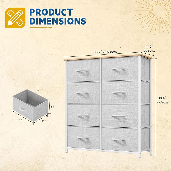 DWVO Fabric Dresser for Room, Tall Storage 8 Drawers, Storage Drawer Organizer