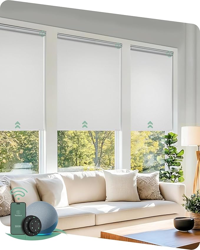 Yoolax Motorized Blinds with Remote, Automatic Window Shades Work with Alexa