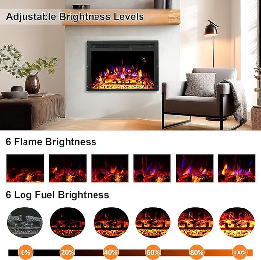 23.6 Inch Electric Fireplace Insert, Recessed Electric Fireplace Heater