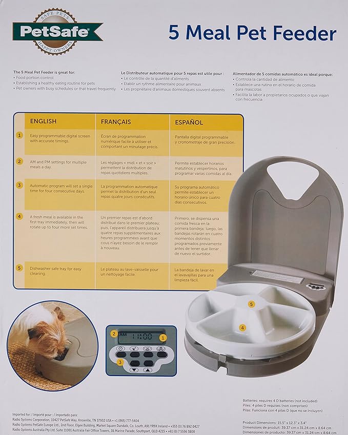 PetSafe Automatic Dog Feeder, 5 Meals, 40 oz Capacity,