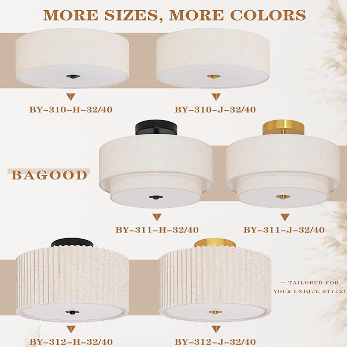 12.6 Inch Flush Mount Ceiling Light Gold Ceiling Fixture 2-Light Drum Modern Lights Close to Lights Fixture with Fabric Shade for Living Room Hallway Entryway Bedroom