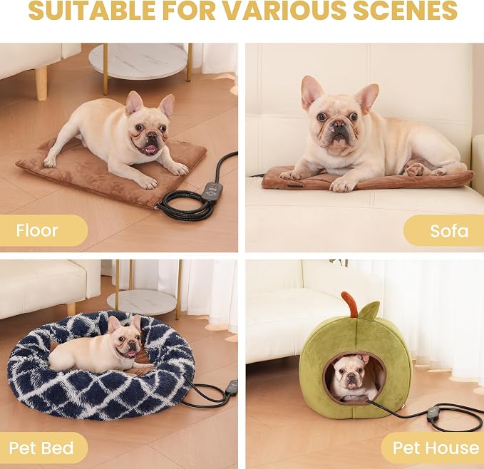 Pet Heating Pad for Cats and Dogs, Heated Cat Bed & Dog Heating Pad with 5 Temperature Levels, Waterproof Heated Pet Mat with Timer, Auto Power-Off and Chew Resistant Cord, 20'' x 16''