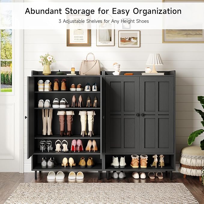 ONBRILL Shoe Cabinet with Cross Molding Doors, 6-Tier Shoe Storage Cabinet with