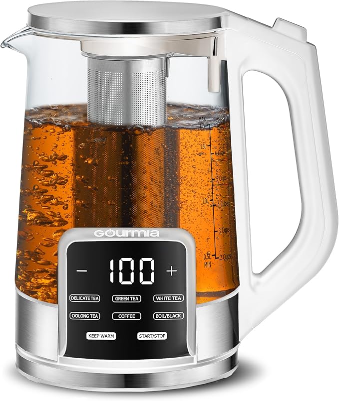 Gourmia Electric Programmable Glass Kettle – 1.7L Temperature Control Tea &