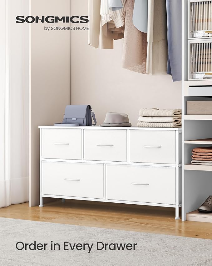SONGMICS Dresser for Bedroom, Chest of Drawers, 5 Non-Woven Fabric Drawers