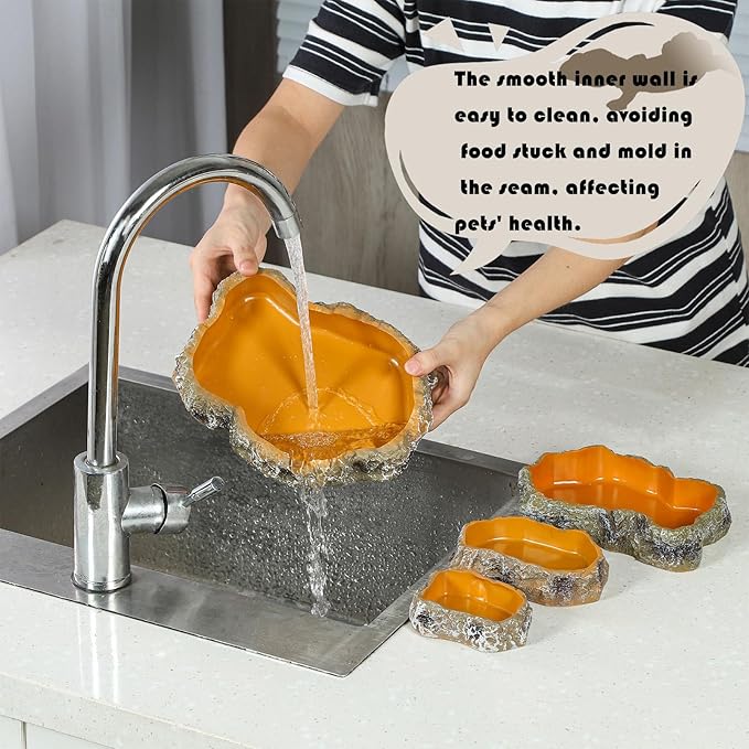 IBWell 4 Inch Reptile Food Dish Escape Proof Reptile Feeding Dish Resin Reptile Water Food Bowl for Bearded Dragon Chameleon Frog Snake Turtle Leopard Gecko