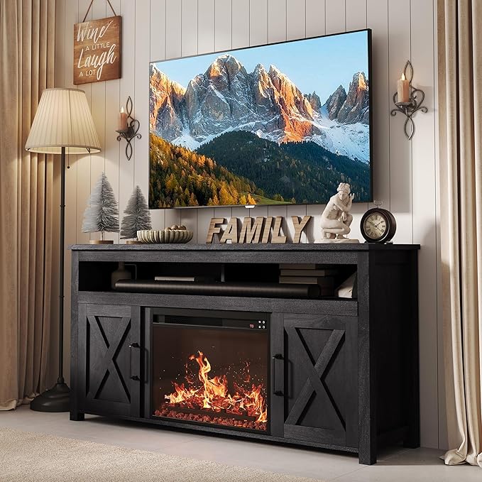 BELLEZE 58" Farmhouse Fireplace TV Stand