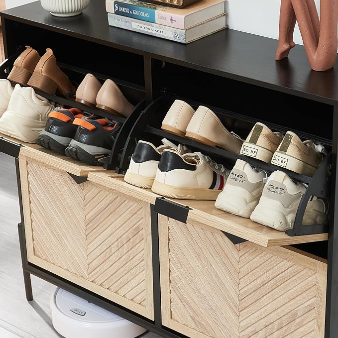 Shoe Cabinet Storage with 4 Flip Drawers, Narrow Hidden Shoes Organizer Cabinet