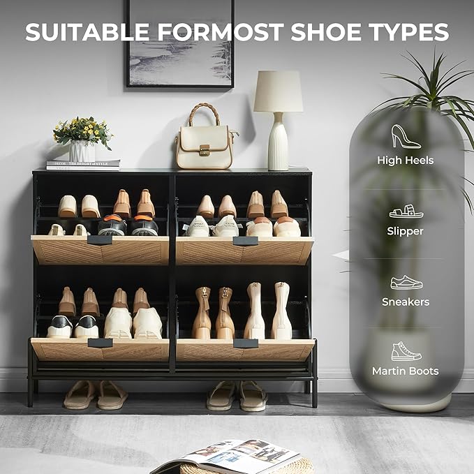 Shoe Cabinet Storage with 4 Flip Drawers, Narrow Hidden Shoes Organizer Cabinet