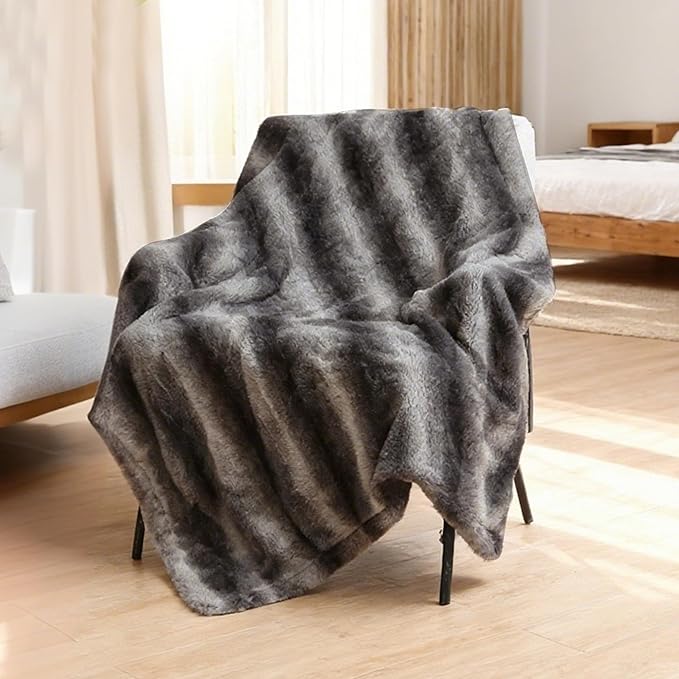 Electric Heated Blanket Throw Size 50"x60", Fast Heating Throw, Plush Faux Fur