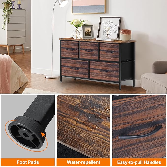 Dresser for Bedroom with 5 Drawers, Chest of Drawers, Storage Drawers Organizer