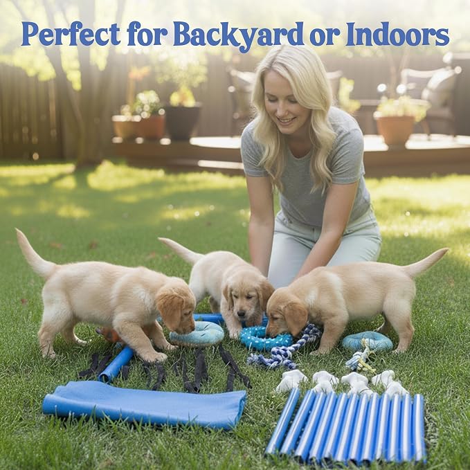 Race&Herd 19.5" Puppy Play Gym — Small Dog Jungle Activity Mat (Ocean) | Dog Play Mat with 8 Bungee Straps, Interactive Puppy Active Toys — Indoor Enrichment Playground Set