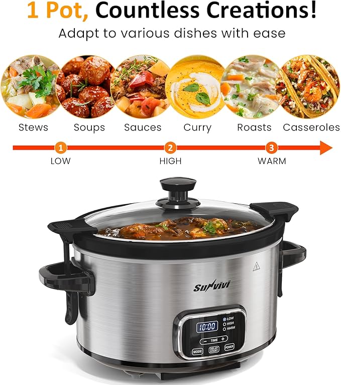 Sunvivi 4QT Programmable Slow Cooker