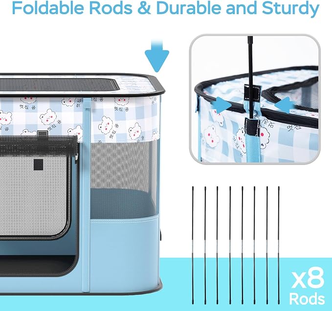 XRG Foldable Pet Playpen,Indoor Cat cage Puppy Crates M(31.5"x23.6"x21.7") | Portable Cat Kennel with Upgrade Breathable Mesh,Sturdy Kitten Playpen Indoor & Outdoor for Rabbit or Small Animals,Bule