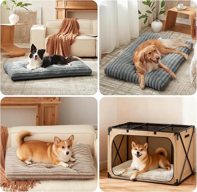 FURTIME Washable Small Dog Bed, Deluxe Dog Crate Beds | Comfy Fluffy Kennel Pad Anti-Slip Pet Sleeping Mat for Puppy/Cat, Machine Washable Dogs Pillow, 23"x18"x3", Blue