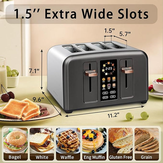 SEEDEEM Toaster 4 Slice, Stainless Toaster & Touch Control, LCD Display