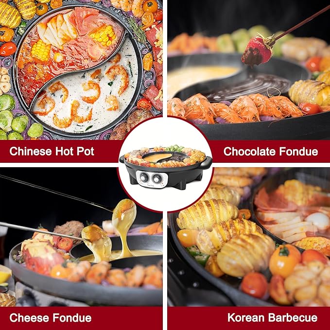 Food Party Hot Pot with Grill 2 in 1 Electric Smokeless Grill and Hotpot Pot