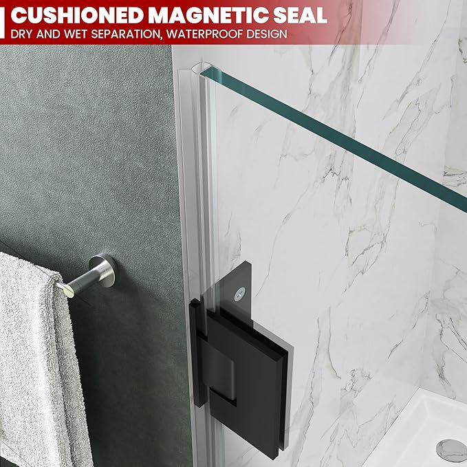 Bathroom Frameless Shower Door 24" W*72" H, 5/16" Clear Tempered Glass Hinged