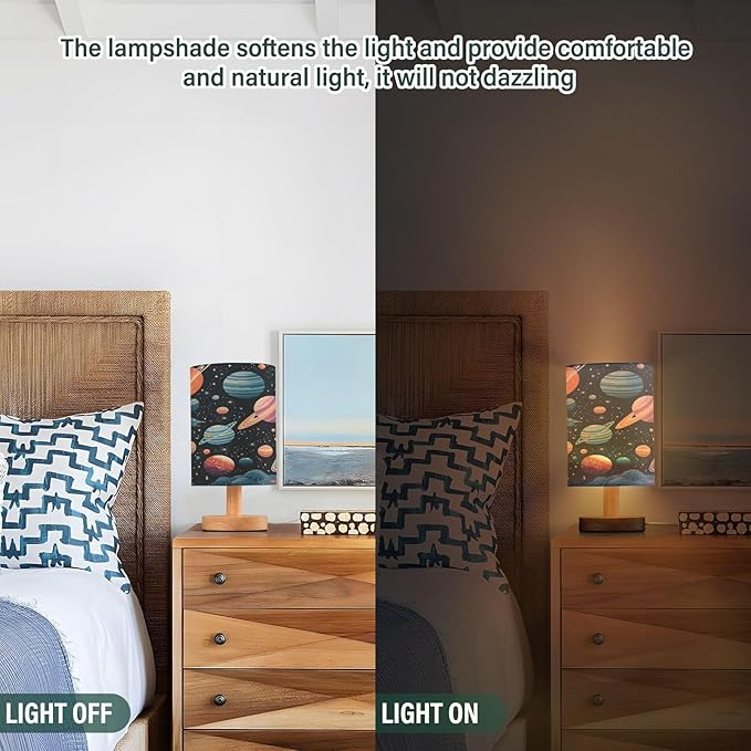 Space Planet Astronomy LED Table Lamp for Bedroom Bedside Lamp with USB Charging Ports Decor Nightstand for Living Room Reading Dorm Desk Home Office