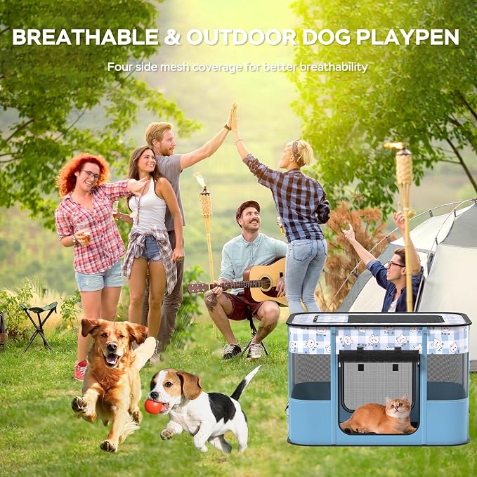 XRG Foldable Pet Playpen,Indoor Cat cage Puppy Crates M(31.5"x23.6"x21.7") | Portable Cat Kennel with Upgrade Breathable Mesh,Sturdy Kitten Playpen Indoor & Outdoor for Rabbit or Small Animals,Bule