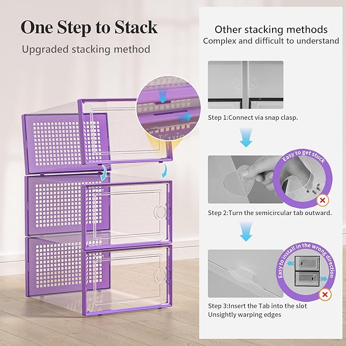 Kuject X-Large Shoe Storage Boxes Organizers Clear Plastic Stackable 12 Pack
