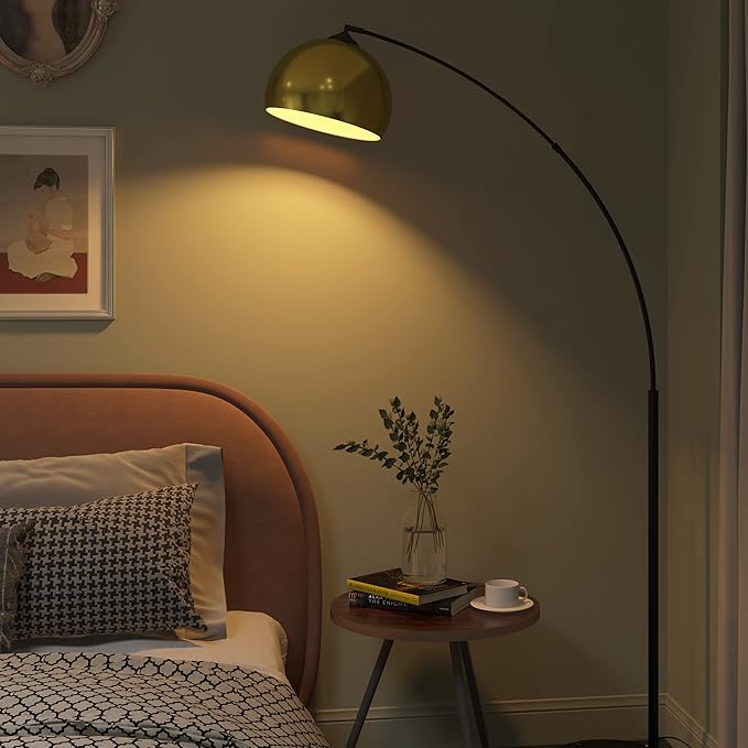 GETINLIGHT Inlight 66" Modern Antique Brass Arc Floor Lamp with Inner Gold Metal Shade and Black Marble Base, Bulb Not Included, IN-0806-1-AG