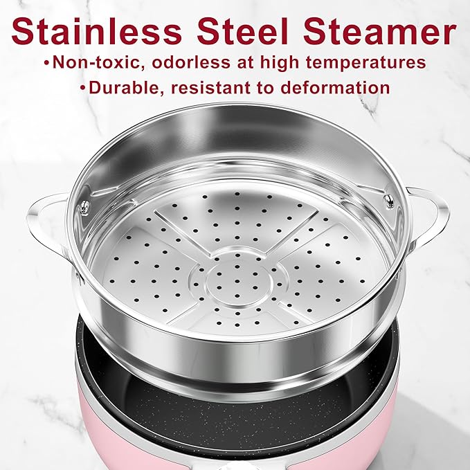 Dezin Hot Pot Electric with Steamer Upgraded, Non-Stick Sauté Pan, Rapid
