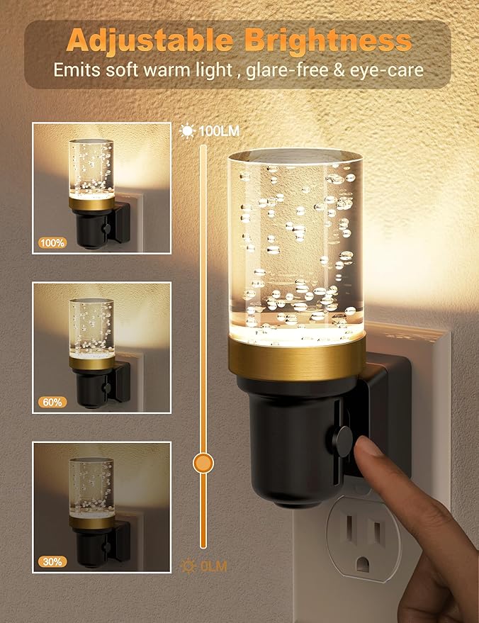 JandCase Night Light, Dimmable Night Lights Plug into Wall, Auto On/Off Light Sensor Nightlight, 3000K Warm White 0-100LM Brightness LED Nightlight, for Hallway Bedroom Kids Room Christmas Gifts