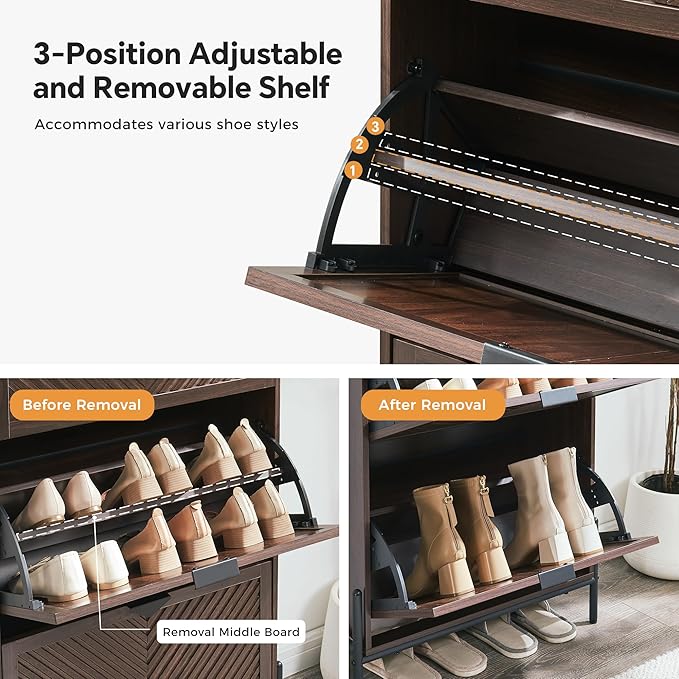 Shoe Cabinet Storage with 2 Flip Drawers, Narrow Hidden Shoes Organizer Cabinet
