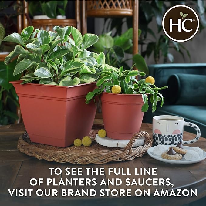 The HC Companies 12 Inch Eclipse Round Planter Pots with Drainage Holes & Attached Saucer, Lightweight UV-Resistant Plastic Indoor Outdoor Planters, 2-Pack Flower Pots for Garden & Home Decor, Peridot