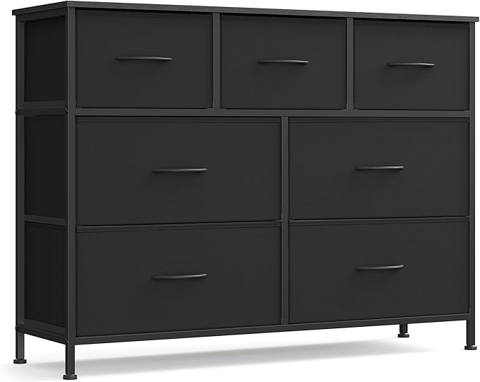 SONGMICS Dresser for Bedroom, Chest of Drawers, TV Stand, 7 Non-Woven Fabric