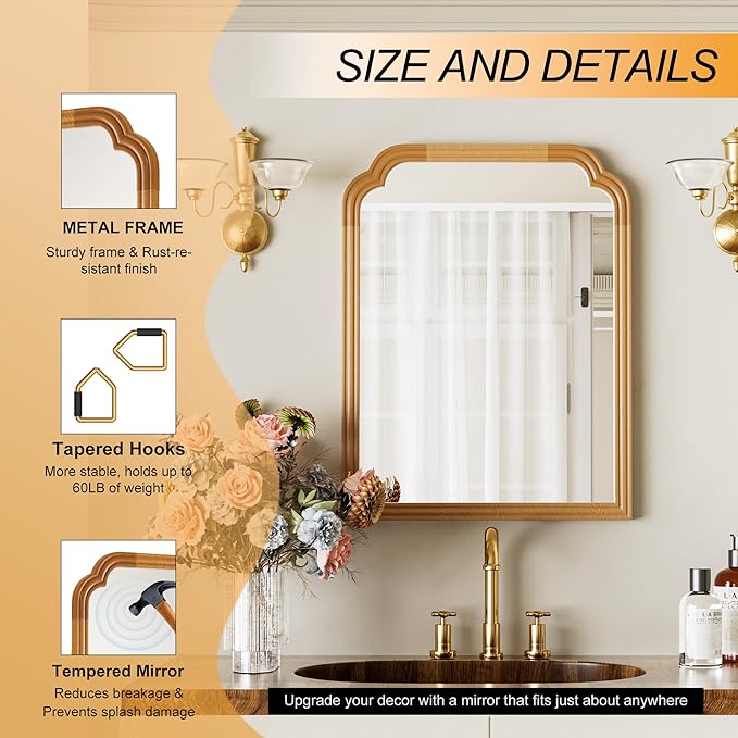 Wood Frame Wall Mirror Decor for Small Bathroom Vanity Entryway, Living Room or