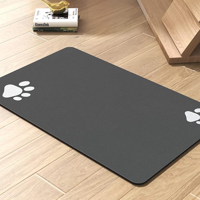 Pet Feeding Mat-Absorbent Dog Mat for Food and Water Bowl-No Stains Quick Dry Water Dispenser Mat-Dog Accessories Pet Supplies-Bowl for Messy Drinkers(Darkgrey,23"x34"