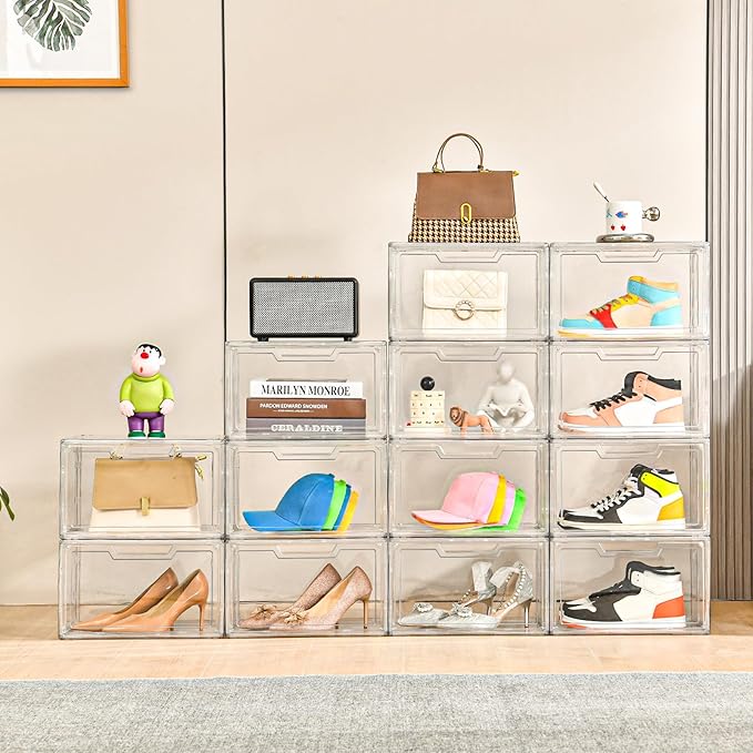 5 Pack Clear Stackable Shoe Organizer Box