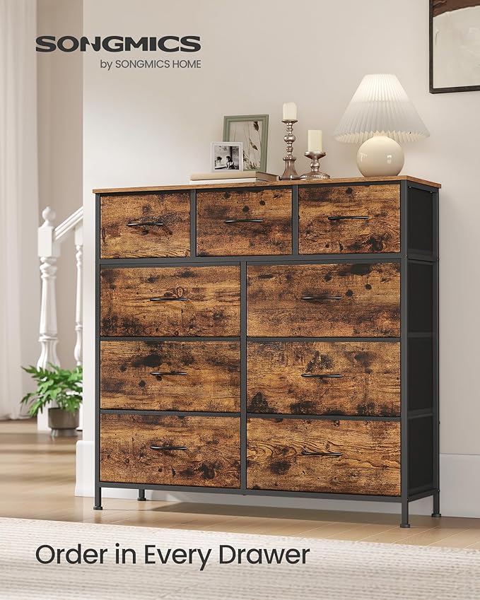 SONGMICS Dresser for Bedroom, Chest of Drawers, 9 Non-Woven Fabric Drawers