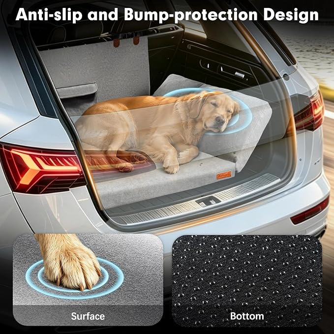 SUV Cargo Liner for Dog, Orthopedic SUV Dog Bed for Truck, Medium | Waterproof-coated 2-inch foam 6-inch side bolsters, bumper flap, storage pocket, non-slip backing for SUVs,25 x 30 in