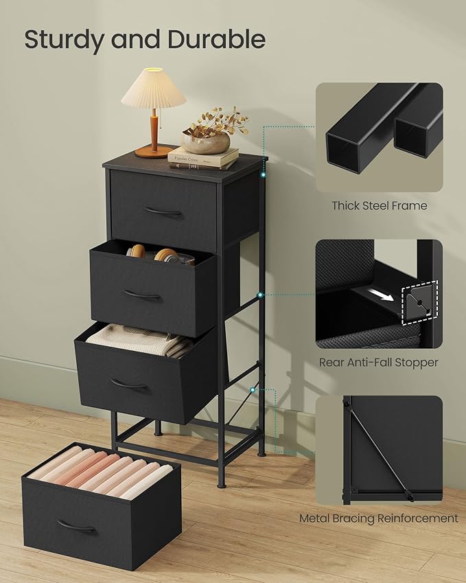 SONGMICS Dresser for Bedroom, Chest of Drawers, 4 Non-Woven Fabric Drawers