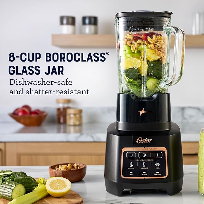 Oster Extreme Mix Blender, 64oz Glass Jar, 3 iBlend Preset Functions, 1600-Watts
