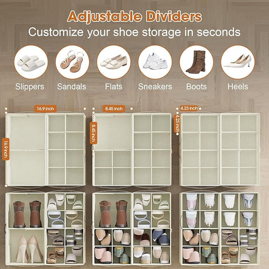2 Pack Shoe Organizer for Closet, Foldable Shoe Storage Organizer