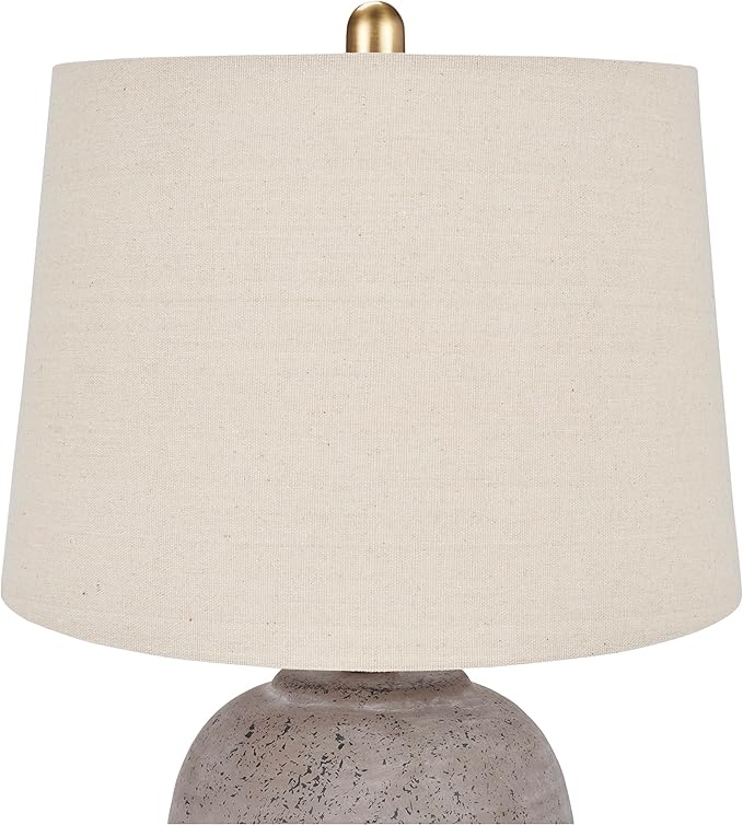 Nourison Home 23" Greyish Brown Earth Tone Rustic Farmhouse Ceramic Table Lamp for Bedroom, Living Room, Dining, Office, with Beige Linen Shade