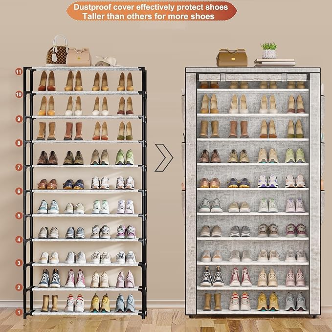 OYREL Shoe Rack 10Tier Large Capacity 50-56Pairs Beautiful Tall Shoe Shelf Free