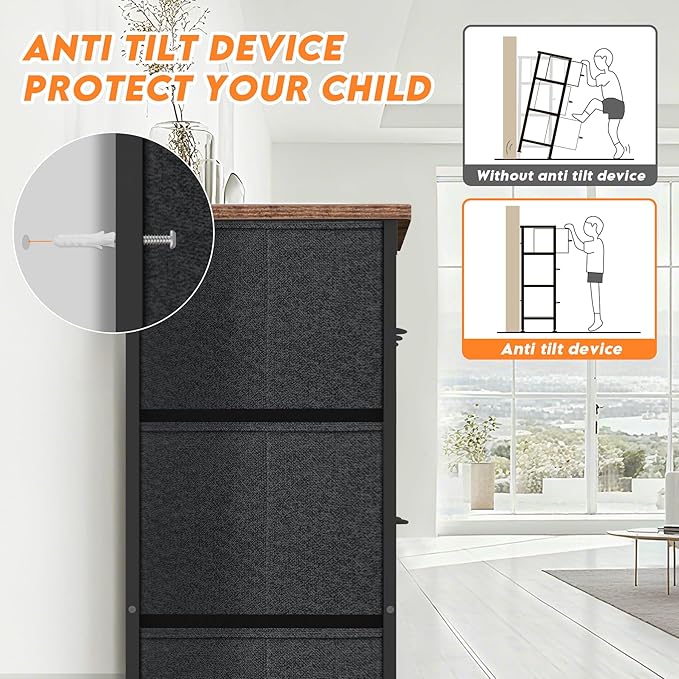 Curved Profile Dresser for Bedroom, Chest of Drawers, 9 Storage Drawers
