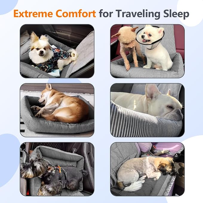 Dog Car Seats for Small Dogs, Detachable Soft Cotton Cushion, Comfort Pet Travel Dog Bed, Puppy Car Seat with Adjustable Secure Straps, Under 25lbs, Black