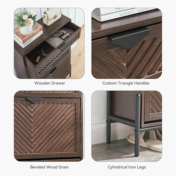 Shoe Cabinet Storage with 2 Flip Drawers, Narrow Hidden Shoes Organizer Cabinet